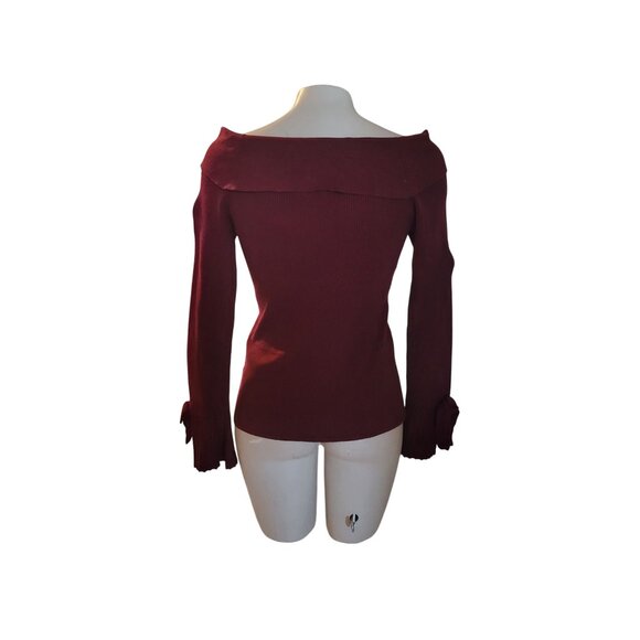 7th avenue Off-Shoulder Ribbed Knit Burgundy Sweater Tie-Cuff Long Sleeves sexy - Picture 4 of 9